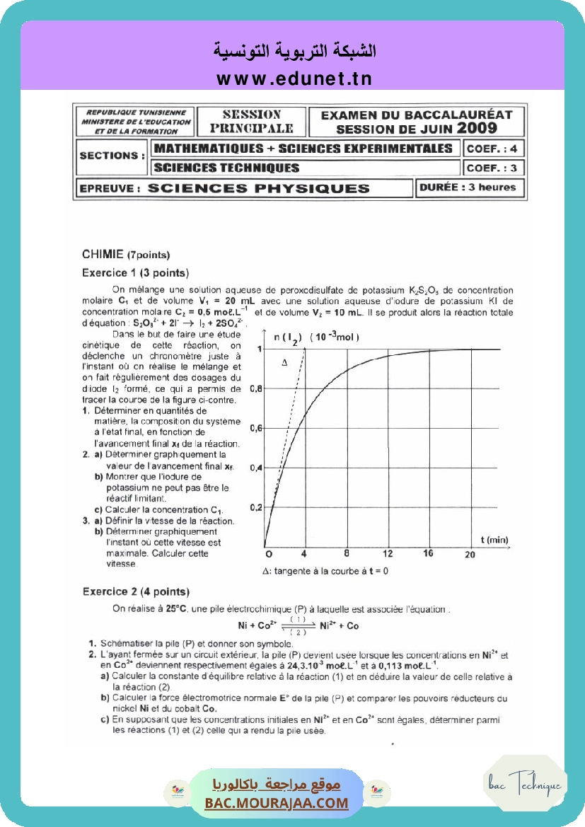 Sujet principale physique Bac 2009 – Section technique